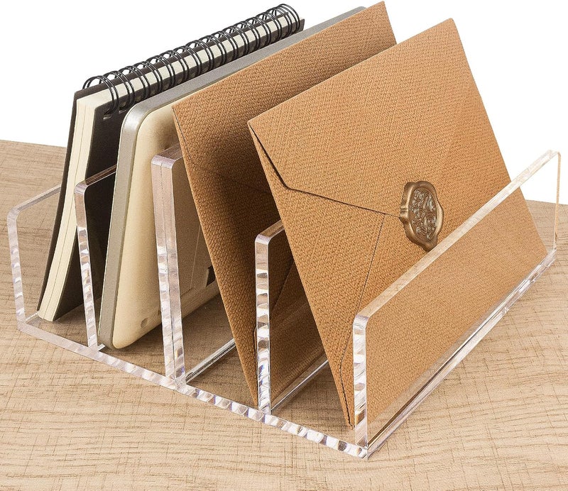 Hisize Acrylic Mail Organizer File Sorters for Desk,2-Section Laddered Desktop Vertical Letter Holder,Desk Organizer Workspace Organizer - Image 5